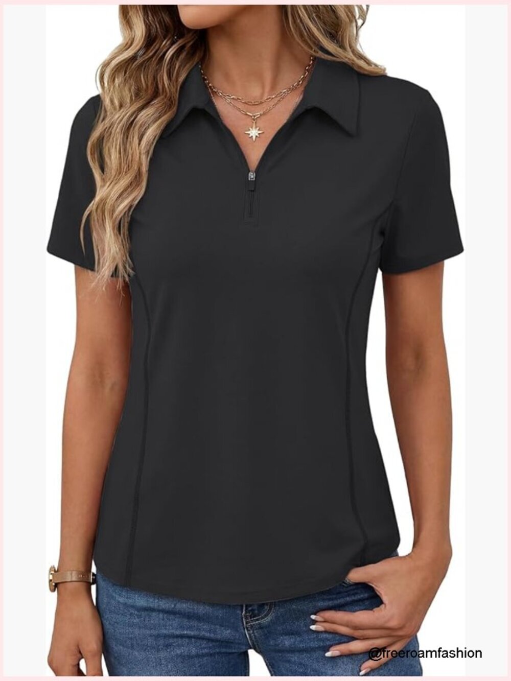 Women's Short Sleeve Athletic Polo Shirt Quarter Zip UPF50+